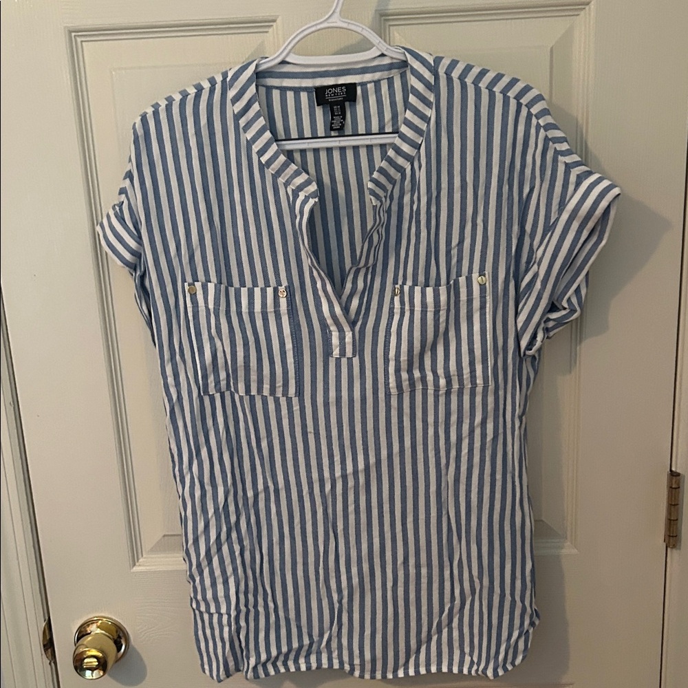 Jones New York Blue and White Striped Top